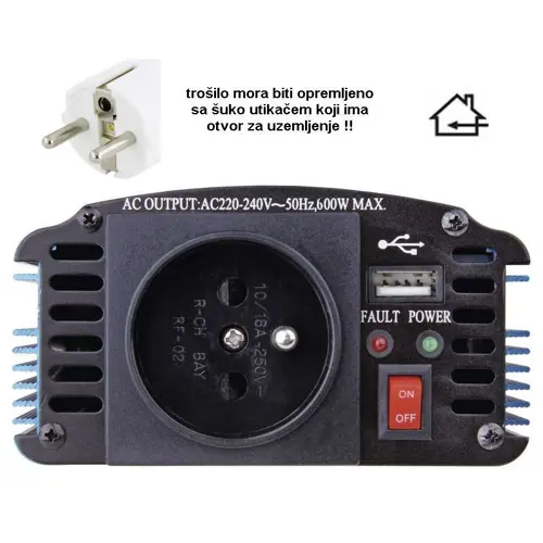 Adapter 12V 220V 600/300 W ,USB,utičnica sa pinom, Geti-1