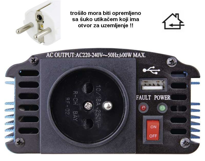 Adapter 12V 220V 1200/600 W ,USB,utičnica sa pinom, Geti-0
