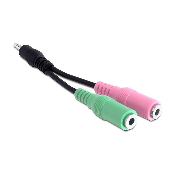 Adapter DELOCK, 3.5mm TRRS (M) na 3.5mm TRS (Ž) za slušalice + 3.5mm TRS (Ž) za mikrofon, polybag-12