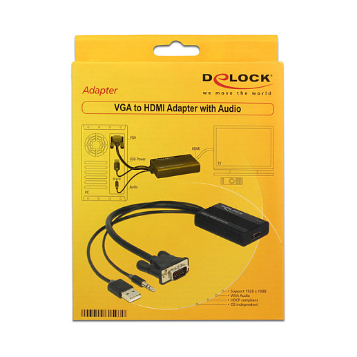 Adapter DELOCK, HDMI (Ž) na VGA (M) USB 2.0 A 3.5mm, crni-17