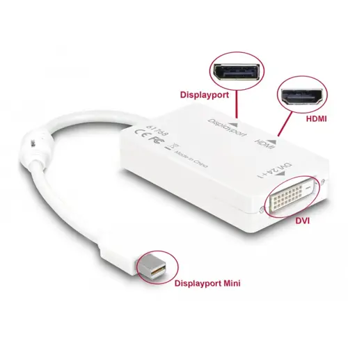 Adapter DELOCK, mini DisplayPort (M) na HDMI (Ž)/DP/DVI, 16cm 61768