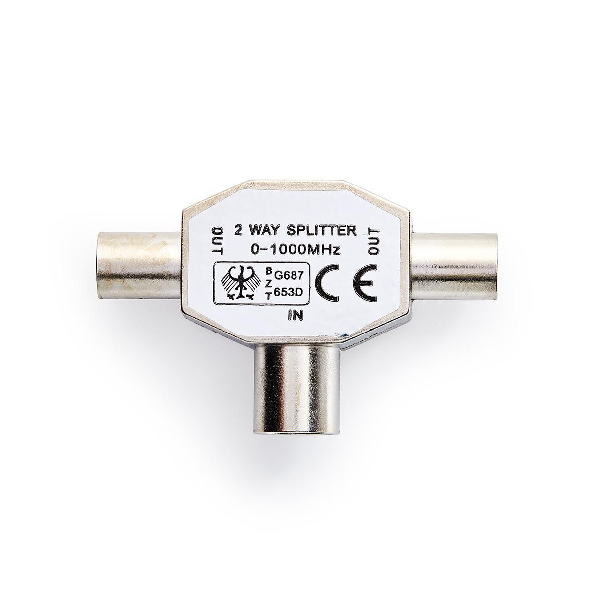 Adapter NEDIS, antenski IEC (Ž) na 2x antenski IEC (M), T oblik, srebrni, polybag-13