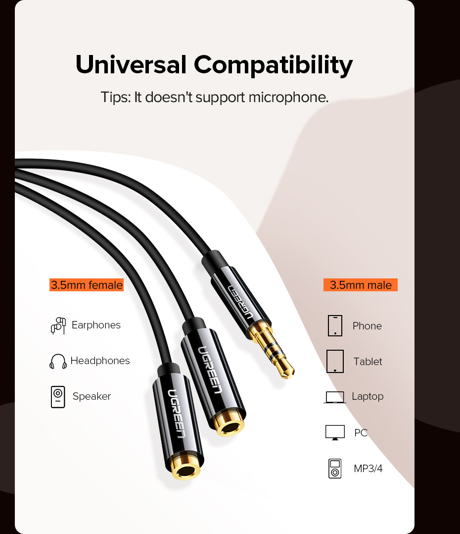 Adapter UGREEN, 3.5mm (M) na 2x3.5mm (Ž), 0.2m, za slušalice-5