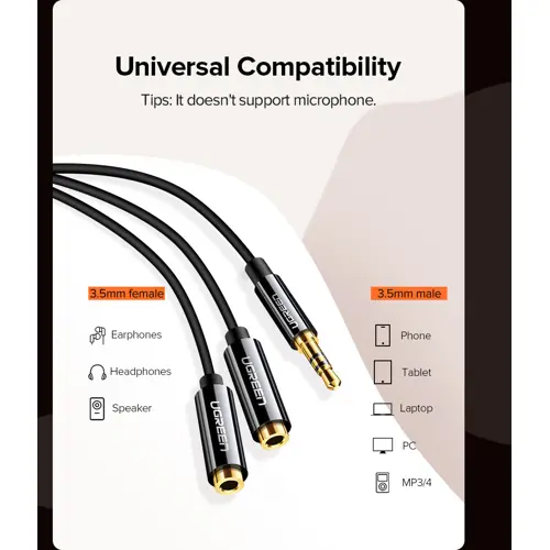 Adapter UGREEN, 3.5mm (M) na 2x3.5mm (Ž), 0.2m, za slušalice-1