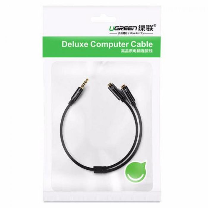 Adapter UGREEN, 3.5mm (M) na 2x3.5mm (Ž), 0.2m, za slušalice+mikrofon, crni-12