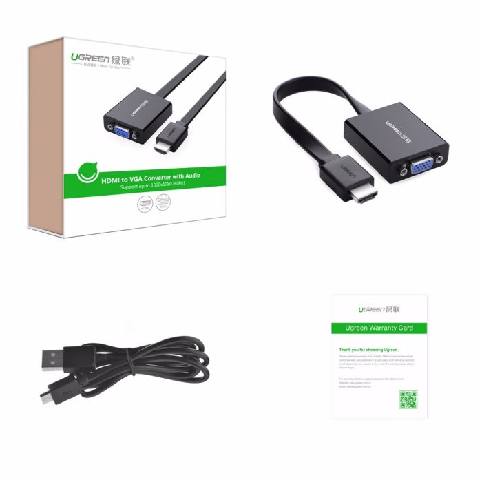 Adapter UGREEN, HDMI (M) na VGA (Ž) +3.5mm, crni-13