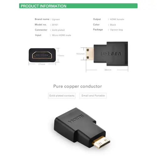 Adapter UGREEN, mini HDMI (M) na HDMI (Ž), ravni