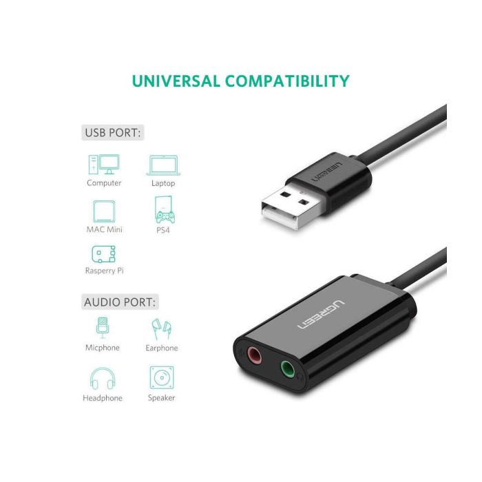 Adapter UGREEN, USB-A na 3.5mm, crni, 15cm-16