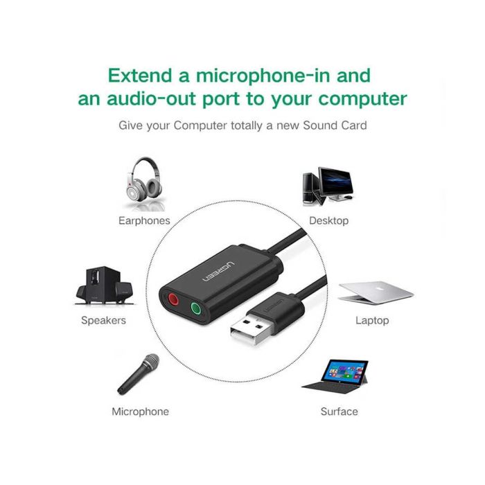 Adapter UGREEN, USB-A na 3.5mm, crni, 15cm-13