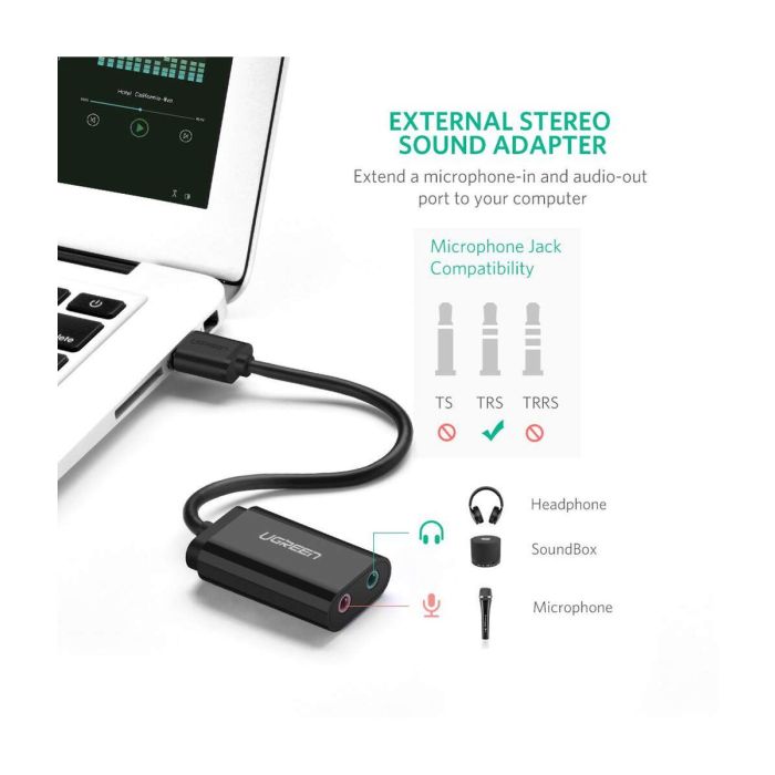 Adapter UGREEN, USB-A na 3.5mm, crni, 15cm-14