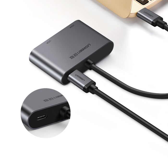 Adapter UGREEN, USB-C na HDMI, VGA sa PD, sivi-15