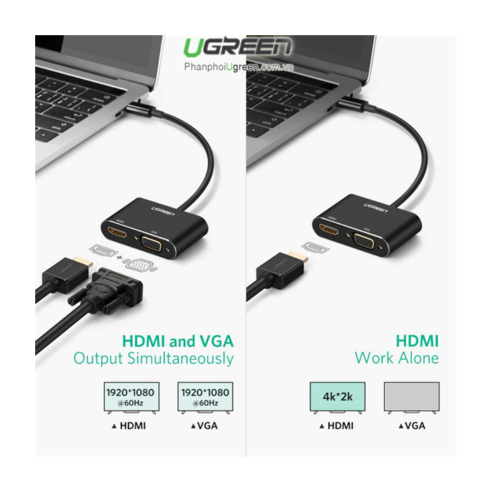 Adapter UGREEN, USB-C na HDMI, VGA sa PD, sivi-13