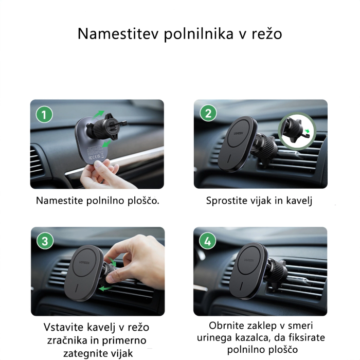 Auto punjač UGREEN MagSafe, 15W, magnetni, bežični/indukcijski, crni-24