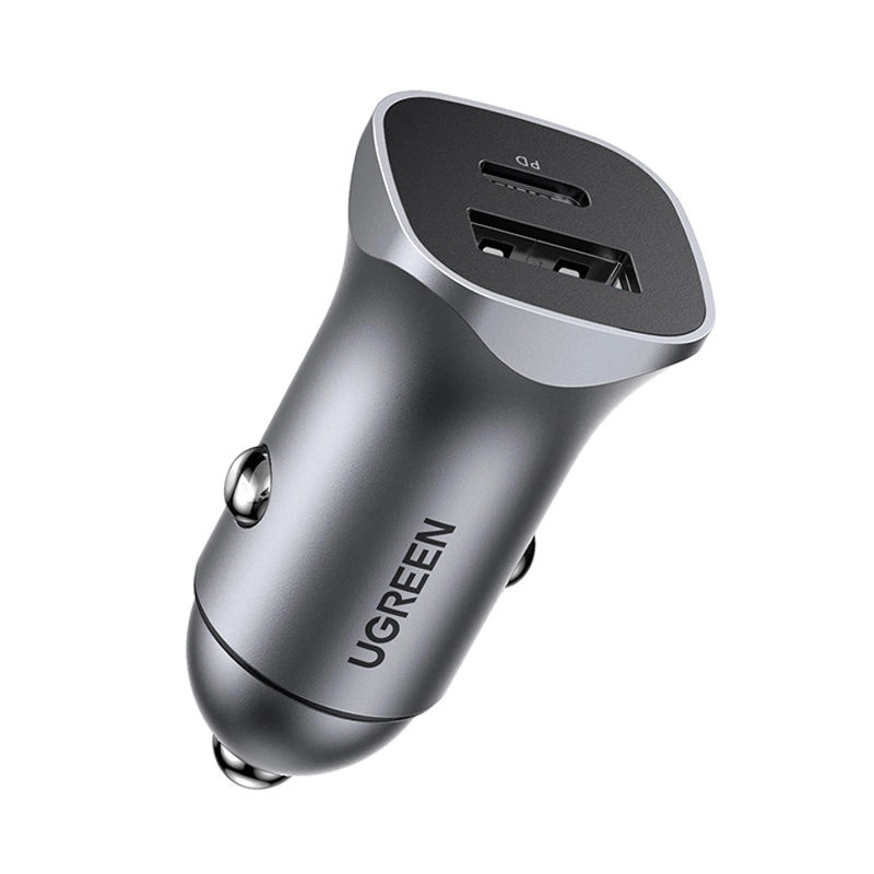 Auto punjač UGREEN, 24W, USB-C PD+USB-A QC, srebrni-27