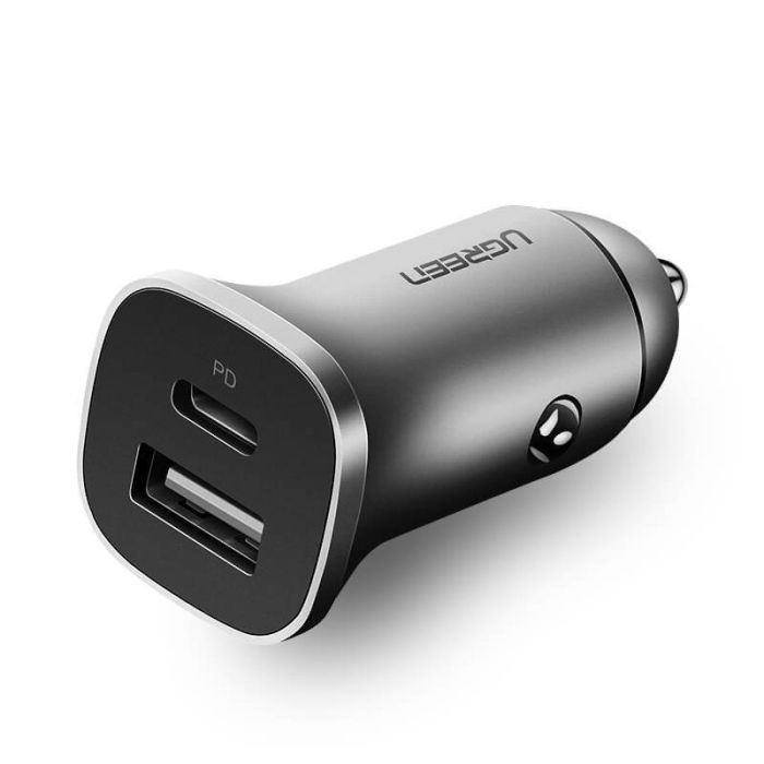 Auto punjač UGREEN, 24W, USB-C PD+USB-A QC, srebrni-14