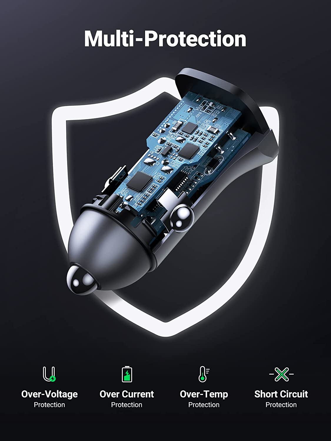 Auto punjač UGREEN, 30W, USB-C PD+USB-A, sivi-11