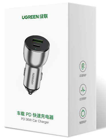 Auto punjač UGREEN, 52.5W, USB-C PD+USB-A QC, sivi-9