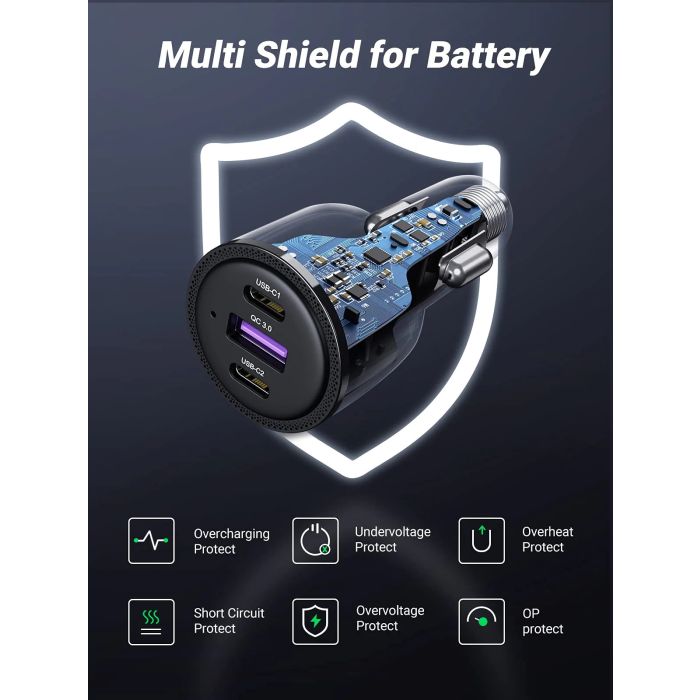Auto punjač UGREEN, 69W, 2xUSB-C PD+USB-A, sivi-19
