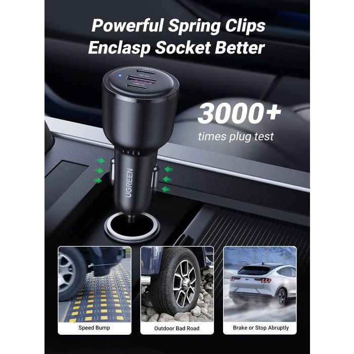 Auto punjač UGREEN, 69W, 2xUSB-C PD+USB-A, sivi-21
