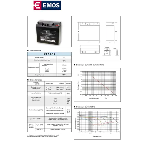 Baterija akumulatorska EMOS OT 18-12, 12V, 18Ah, 181x76x167 mm-1