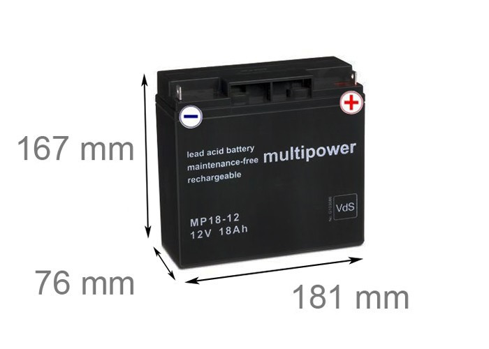 Baterija akumulatorska MULTIPOWER MP18-12, 12V, 18Ah, 181x76x167 mm-4