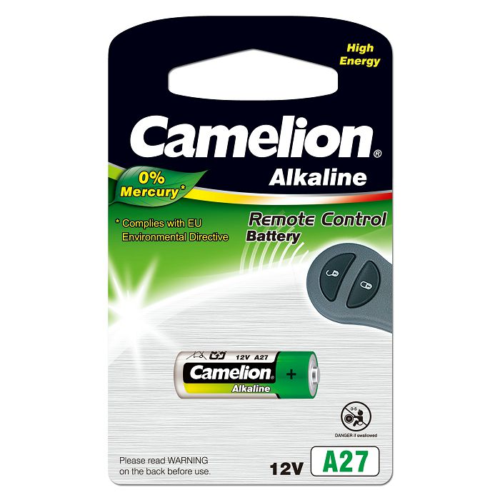 Baterija alkalna 12V A27, bez žive, 28x8 mm, Camelion