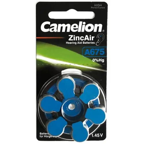 Baterija za slušni aparat, A675 , bez žive, (PR44), 6 kom, Camelion