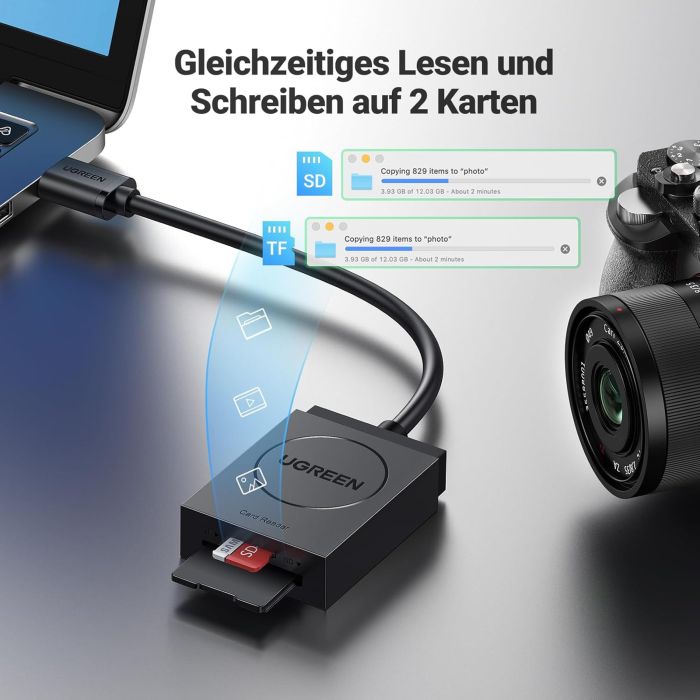 Čitač memorijskih kartica UGREEN, USB 3.0, TF/SD kartice, 15cm, crni-14