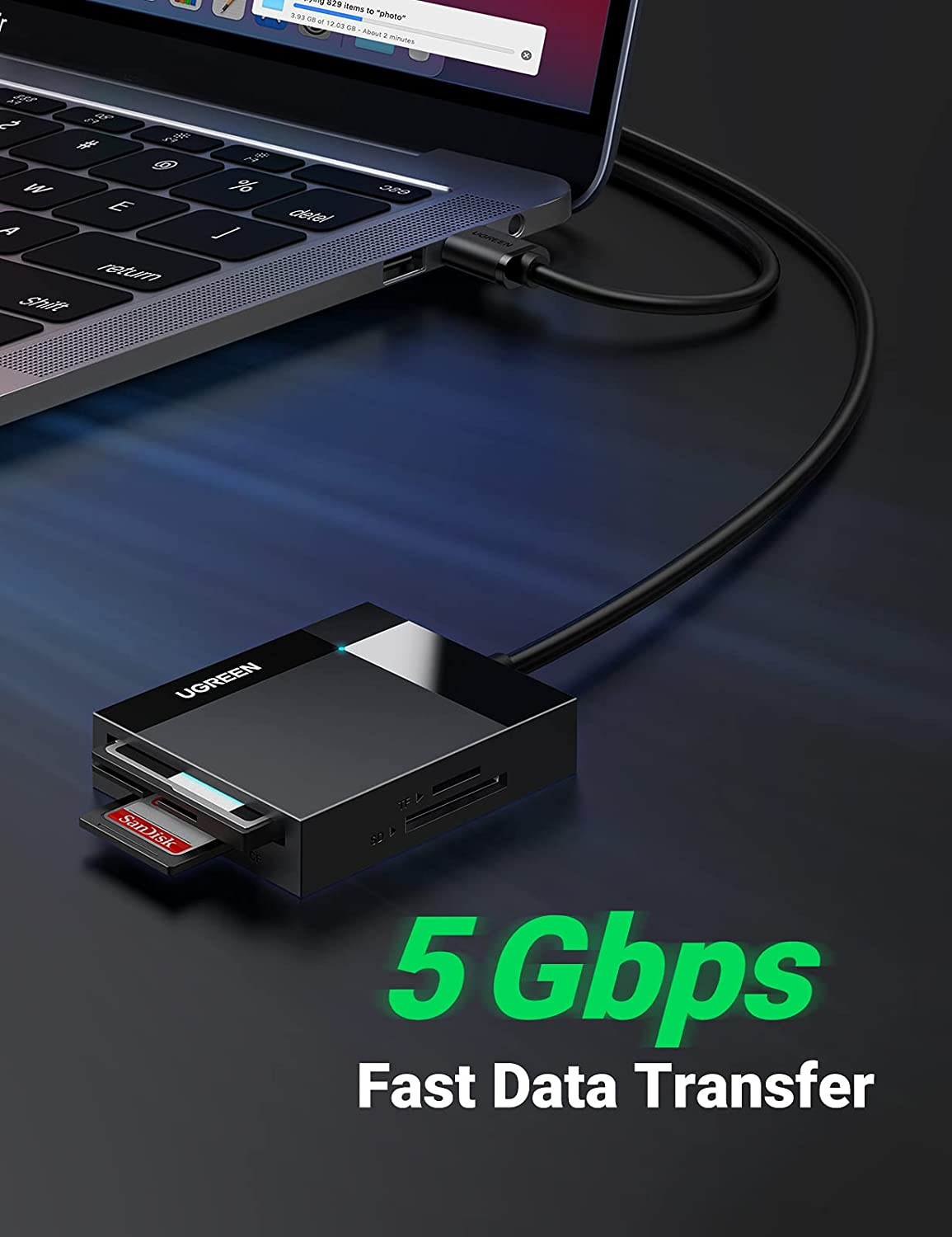 Čitač memorijskih kartica UGREEN, USB 3.0, TF/SD/CF/MS kartice, 50cm, crni-10