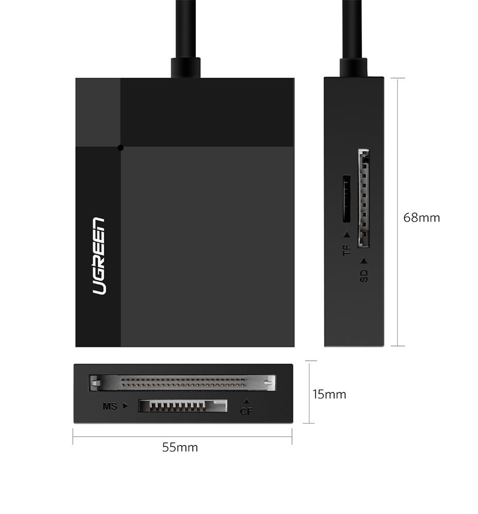 Čitač memorijskih kartica UGREEN, USB 3.0, TF/SD/CF/MS kartice, 50cm, crni-8