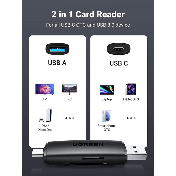 Čitač memorijskih kartica UGREEN, USB-C + A, TF/SD kartice, crni-13