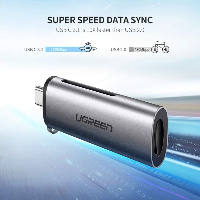 Čitač memorijskih kartica UGREEN, USB-C, TF/mciroSD/SD kartice, sivi-12