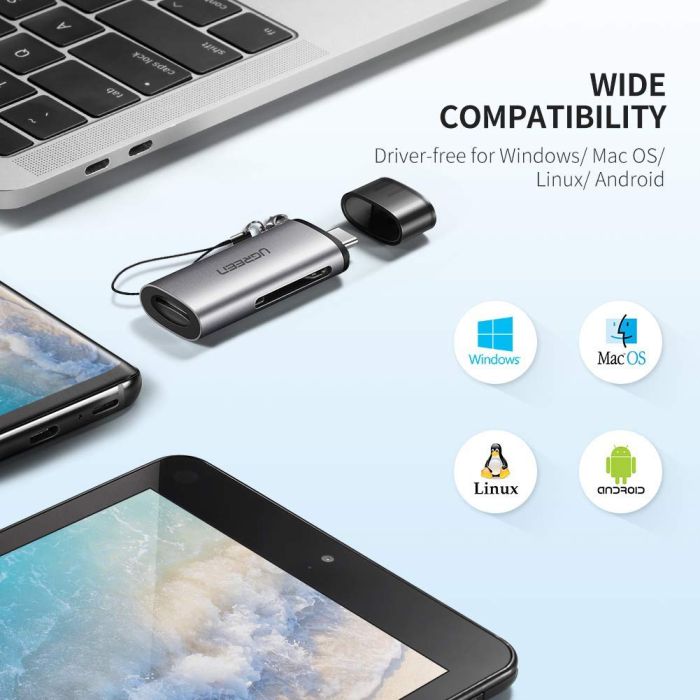 Čitač memorijskih kartica UGREEN, USB-C, TF/mciroSD/SD kartice, sivi-13