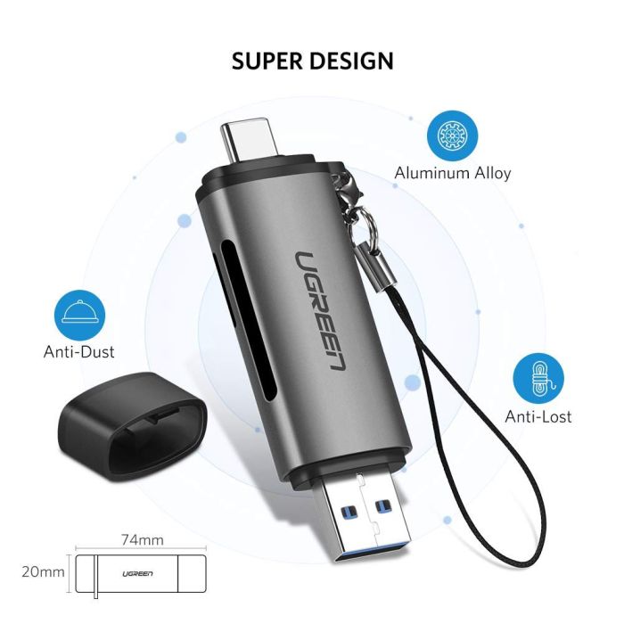 Čitač memorijskih kartica UGREEN, USB-C/USB 2.0 A, TF/microSD/SD kartice, sivi-15