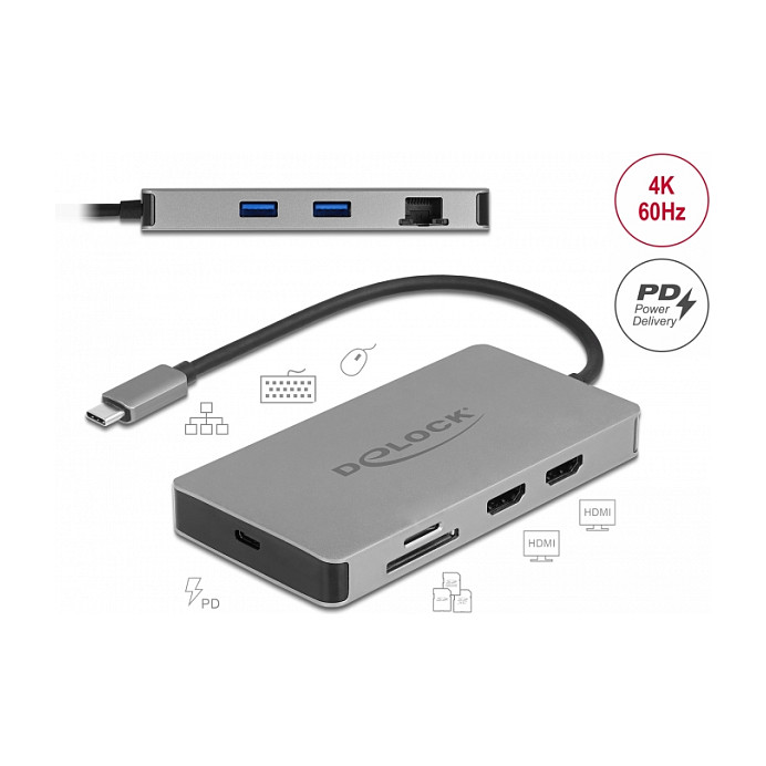 DELOCK USB-C Docking Station 4K Dual HDMI, LAN, PD 3.0, 87004-5