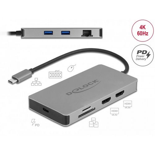 DELOCK USB-C Docking Station 4K Dual HDMI, LAN, PD 3.0, 87004-2