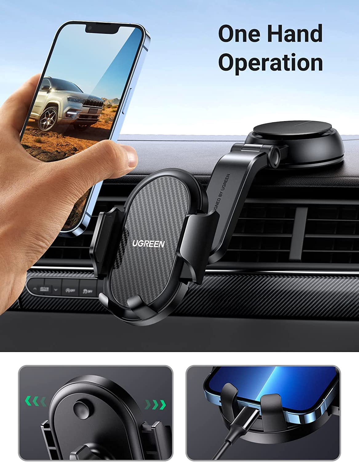 Držač za smartphone UGREEN, vakumski, za auto, crni-9