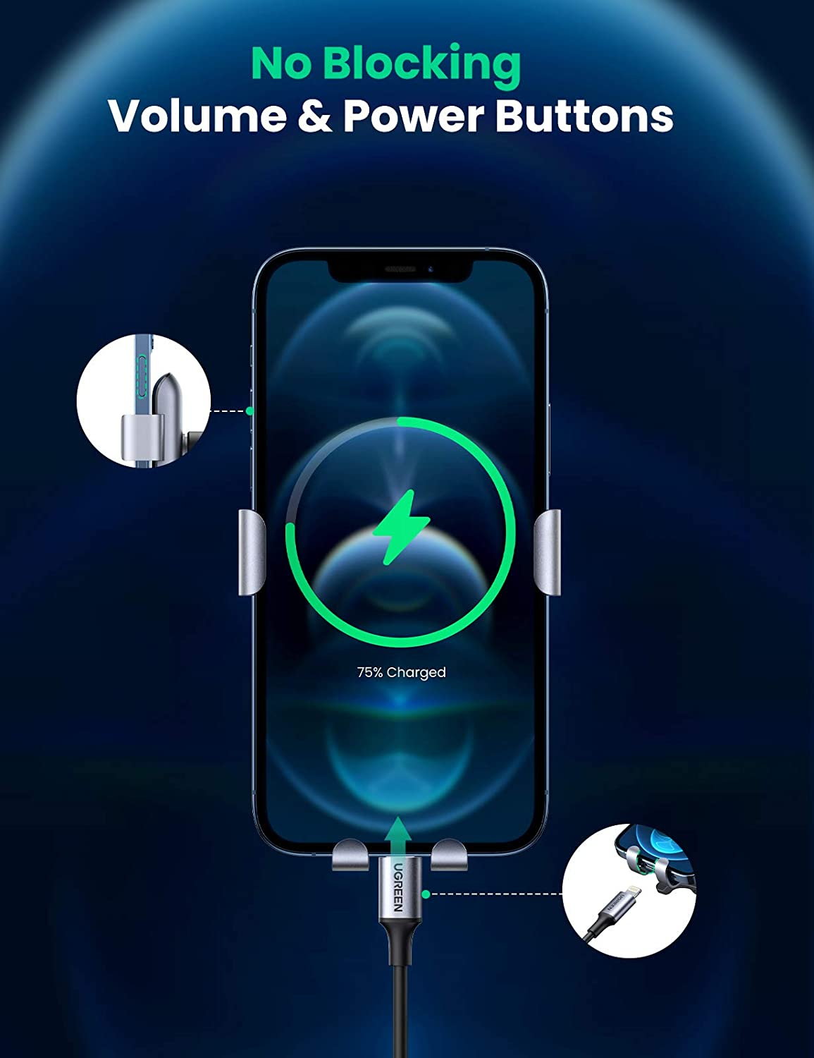 Držač za smartphone UGREEN, za ventilacijski otvor, za auto, sivi-12