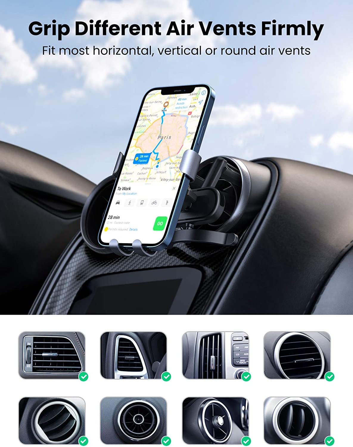 Držač za smartphone UGREEN, za ventilacijski otvor, za auto, sivi-10