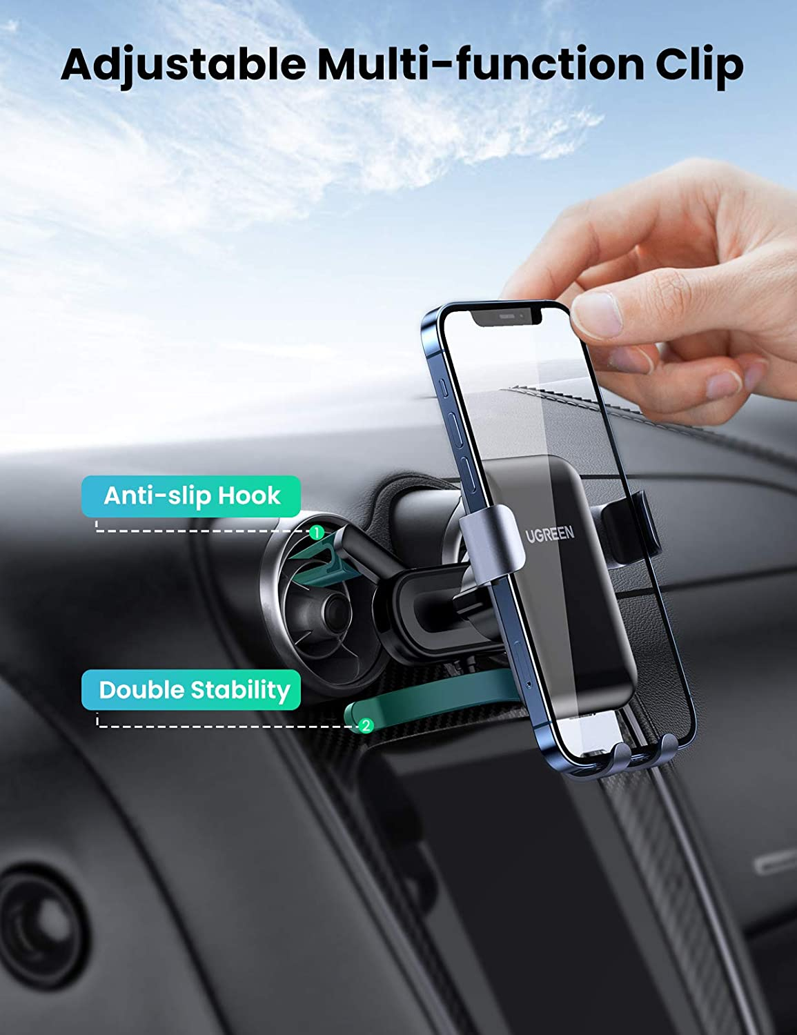 Držač za smartphone UGREEN, za ventilacijski otvor, za auto, sivi-11