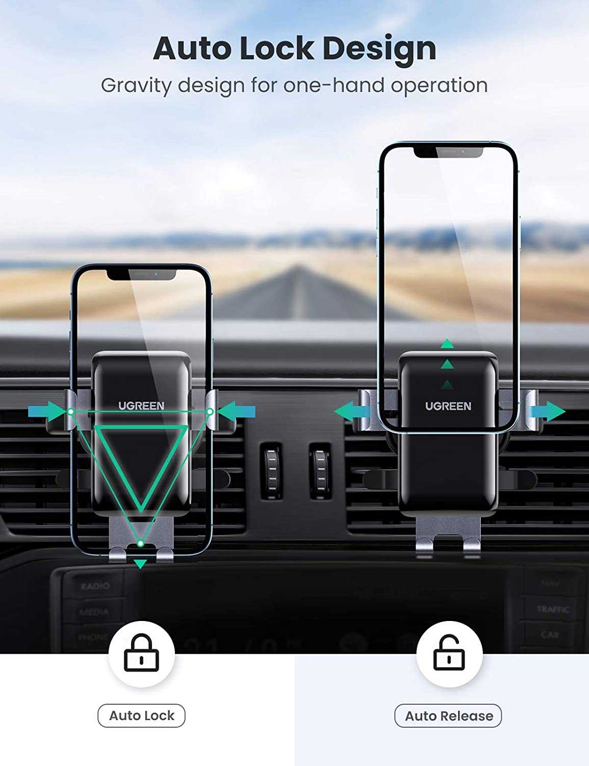 Držač za smartphone UGREEN, za ventilacijski otvor, za auto, sivi-15