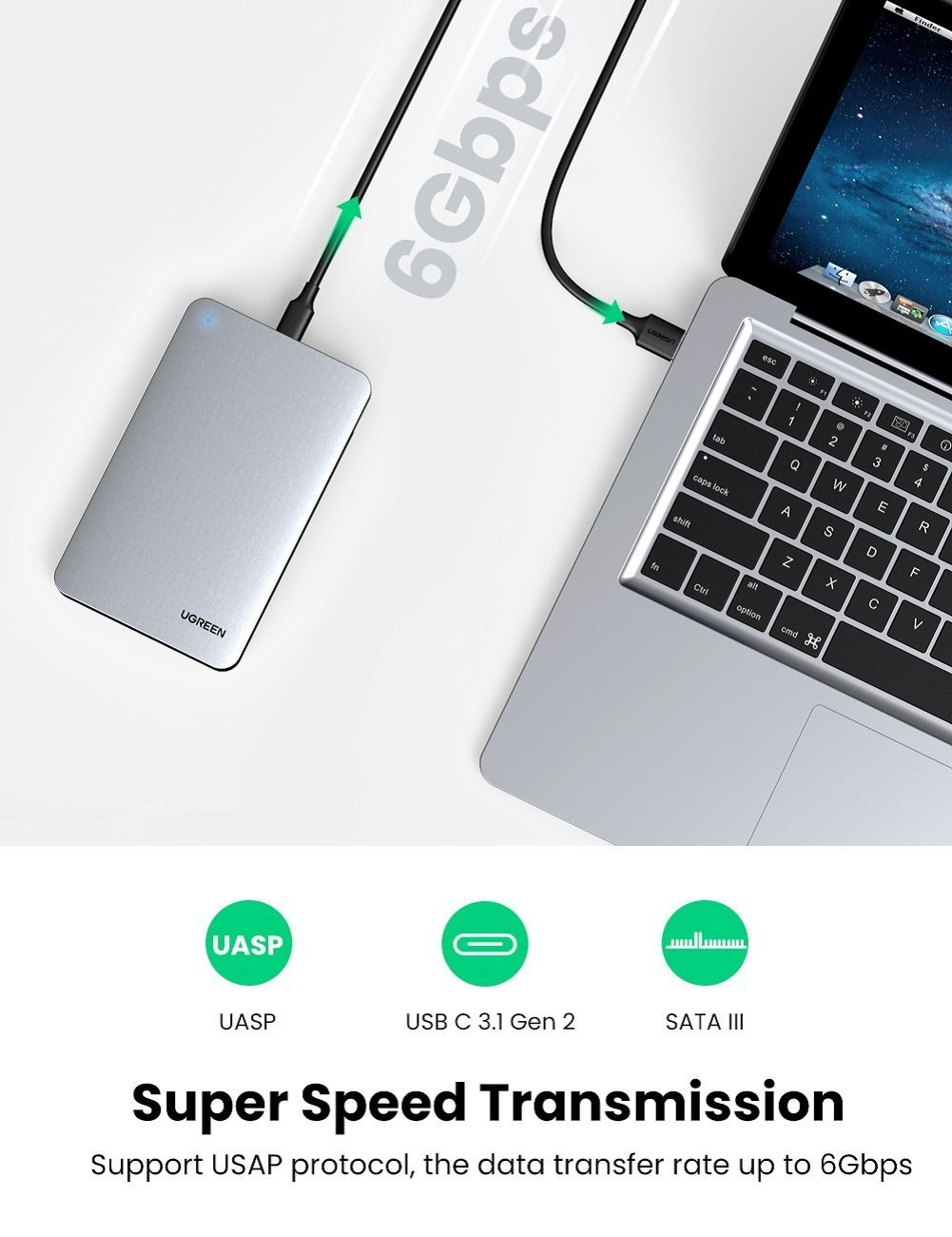 UGREEN vanjsko kućište, 2.5" HDD/SSD, SATA, USB-C 3.1-11