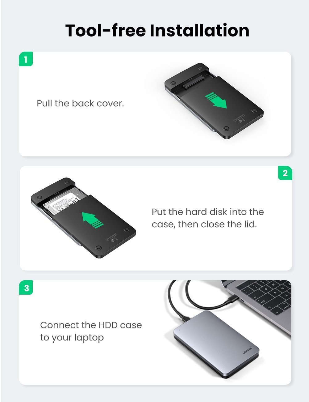 UGREEN vanjsko kućište, 2.5" HDD/SSD, SATA, USB-C 3.1-10