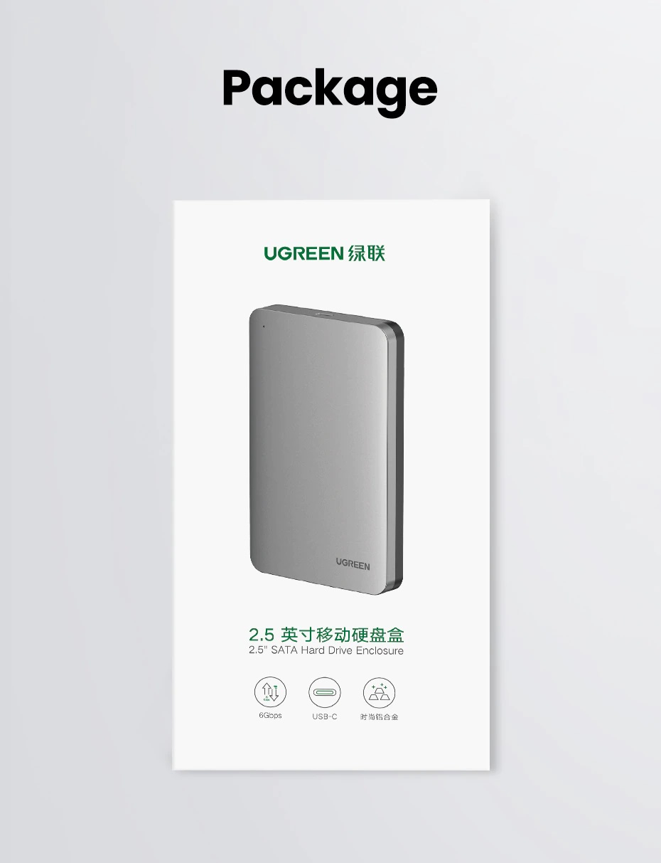 UGREEN vanjsko kućište, 2.5" HDD/SSD, SATA, USB-C 3.1-6