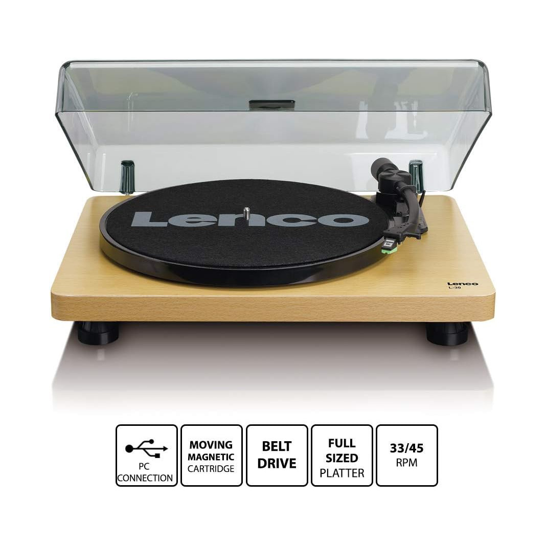 Gramofon LENCO L-30WD, RCA izlaz, USB-B PC kodiranje, 33 i 45 RPM, Audio-Technica AT3600 cartridge, wood-18