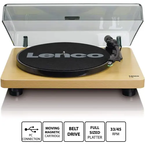 Gramofon LENCO L-30WD, RCA izlaz, USB-B PC kodiranje, 33 i 45 RPM, Audio-Technica AT3600 cartridge, wood-3