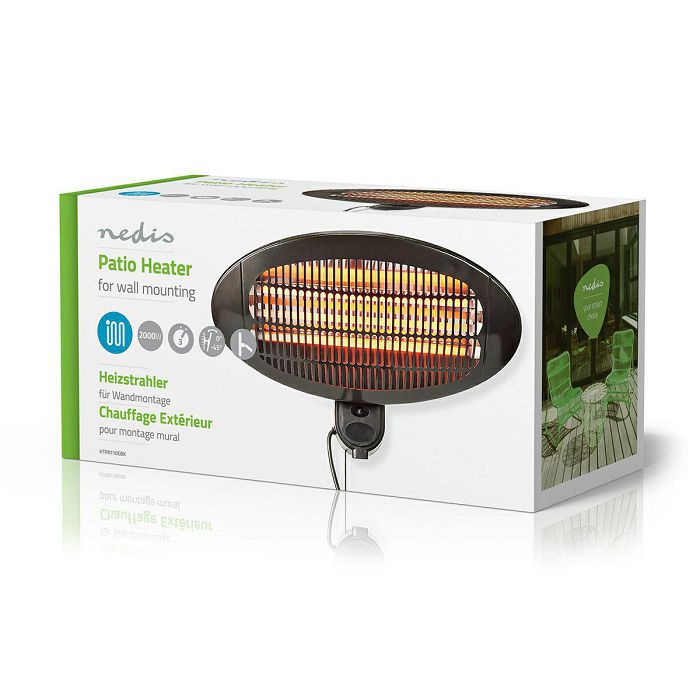 Grijalica NEDIS HTPA110EBK, 650/1300/2000W, za dvorište, terasu, 3 postavke topline, montaža na zid, kut 0-45 stupnjeva, IP34 zaštita od prskanja-11
