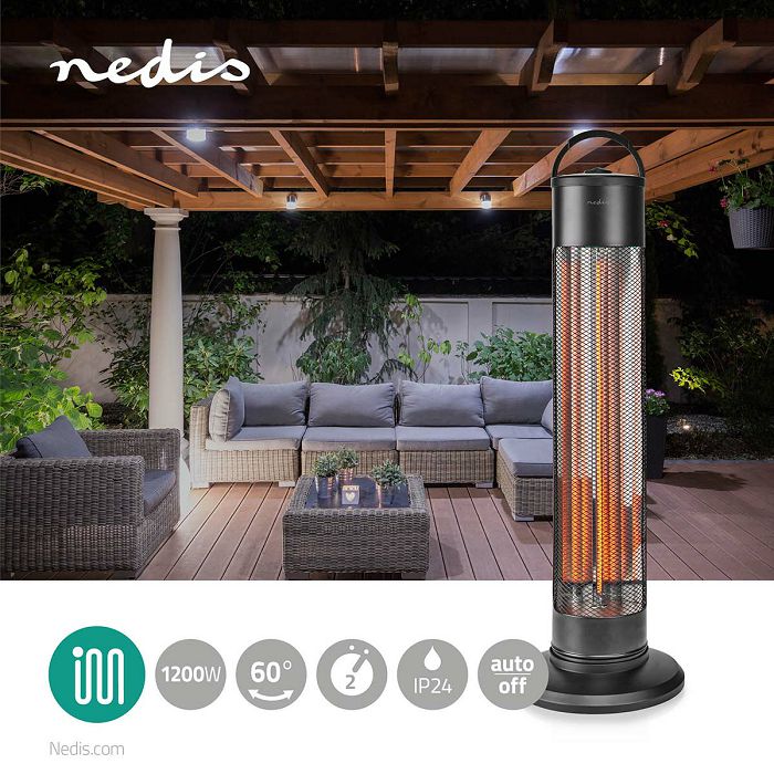 Grijalica NEDIS HTPA20EBK, za dvorište, terasu, 1200 W, 2 postavke topline, zaštita od pada, IP24, crna-4