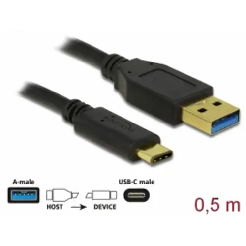 Kabel DELOCK 83869, USB 3.1 (M) na USB Type-C (M), 0.5m