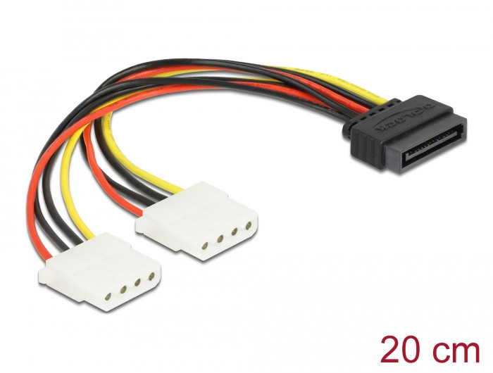 Kabel DELOCK, SATA int. power 15 pin to 2 x 4 pin Molex Ž 20 cm 65159-13